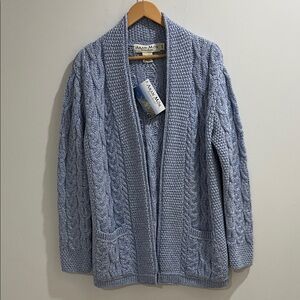 NWT Aran Mor Women’s Sweater L Made in Ireland Merino Wool Open Front Cardigan